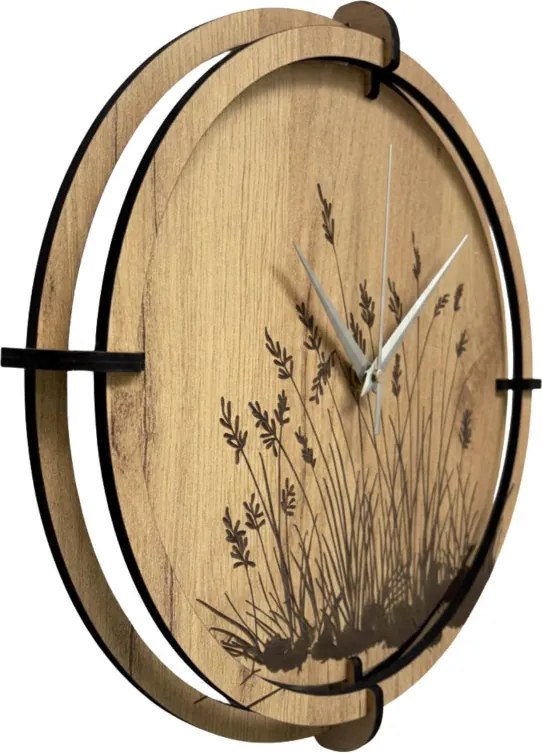 Drevené nástenné hodiny s prírodným motívom Dizajnová dekorácia | SENTOP HDF0587-GOLD-OAK