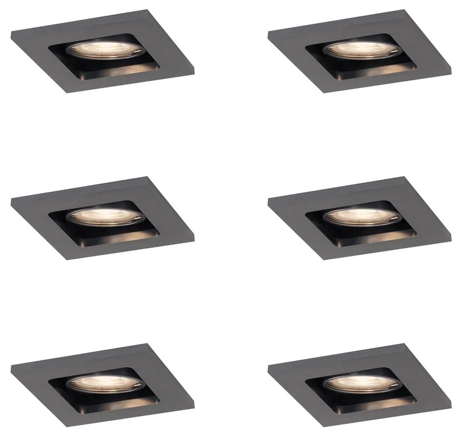 Sada 6 moderných zapustených bodových svetiel Gunmetal GU10 50mm okrúhle naklápacie - Qure