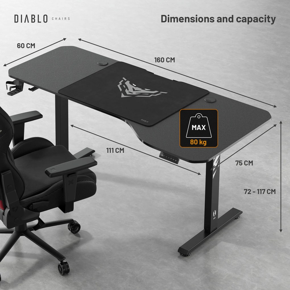 Stôl s elektricky nastaviteľnou výškou 160 cm čierny: Diablo X-Tensio 1600