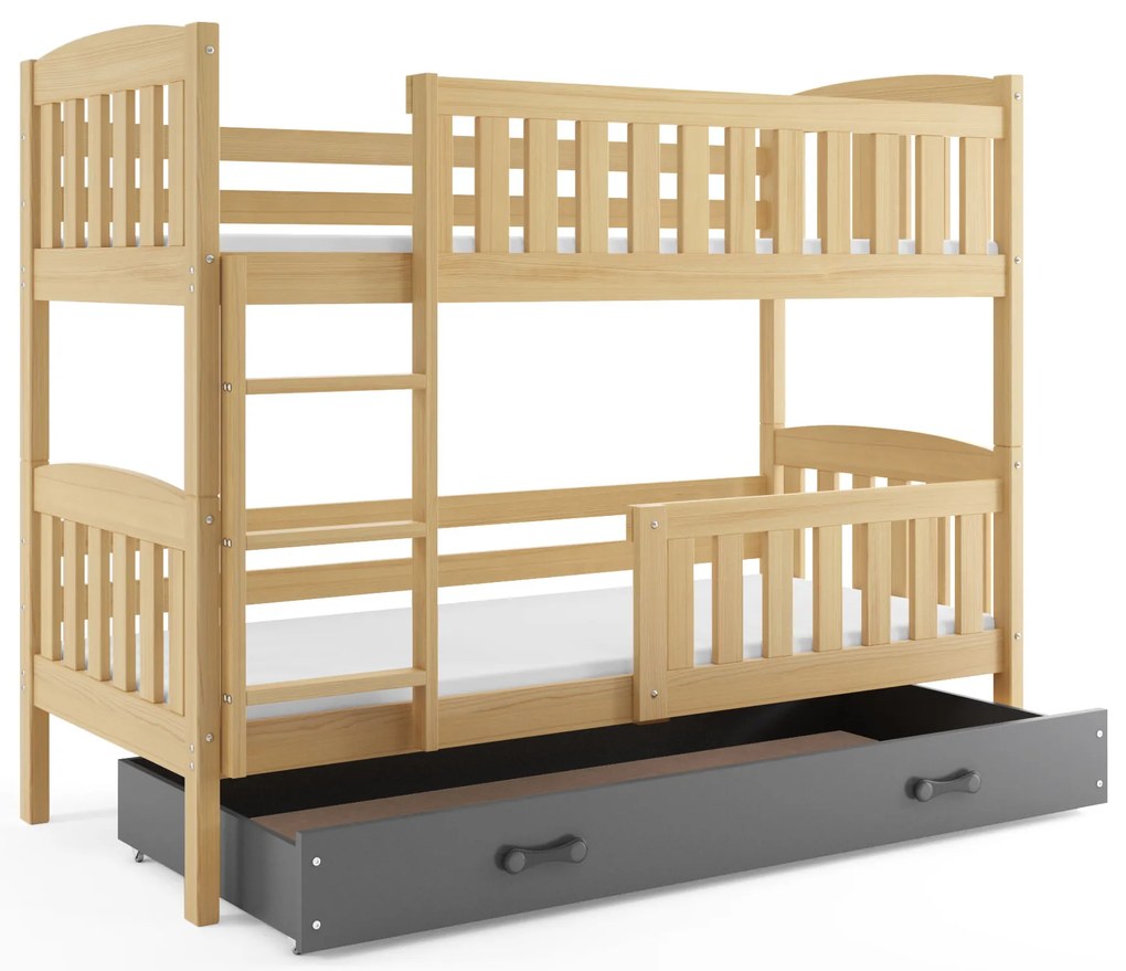 Interbeds Poschodová posteľ Kubus prírodná so šuplíkom190cm x 90cm - grafitová