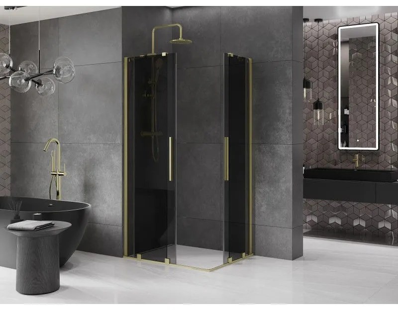 Mexen Velar Duo, sprchový kút s posuvnými dverami 90 x 80 cm, 8mm šedé sklo, zlatá matná, 871-090-080-42-55