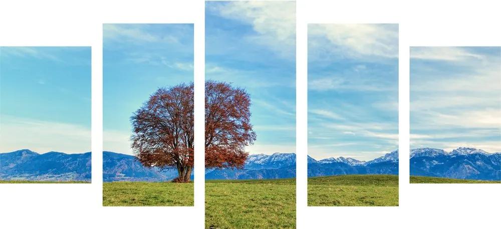 5-dielny obraz strom obklopený horami