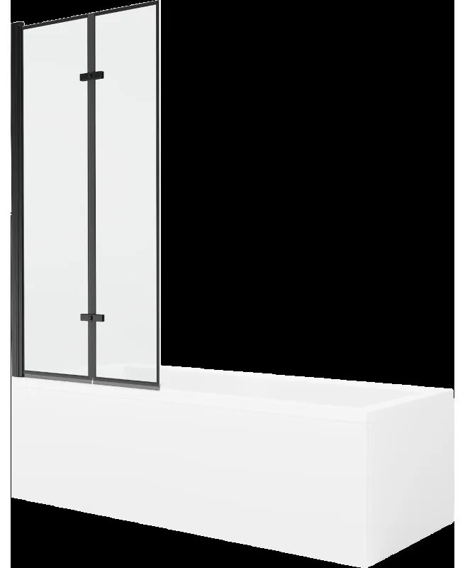 Mexen Cubik obdĺžniková vaňa 160 x 70 cm s obkladom a 2-krídlovou zástenou 80 cm, Čierny vzor - 550316070X9208027070
