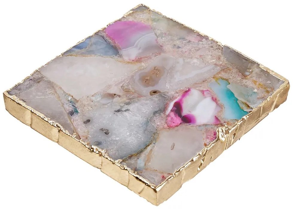 CRYSTAL Podtácka z drahých kameňov štvorcová 10 cm - mix/zlatá