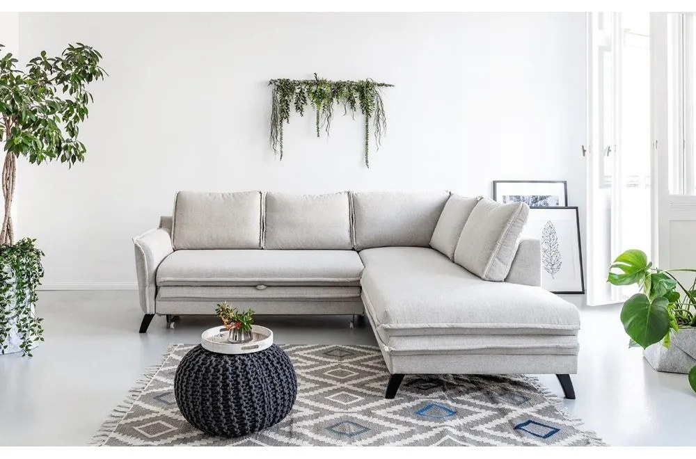 Svetlobéžová rozkladacia rohová pohovka Miuform Charming Charlie L, pravý roh