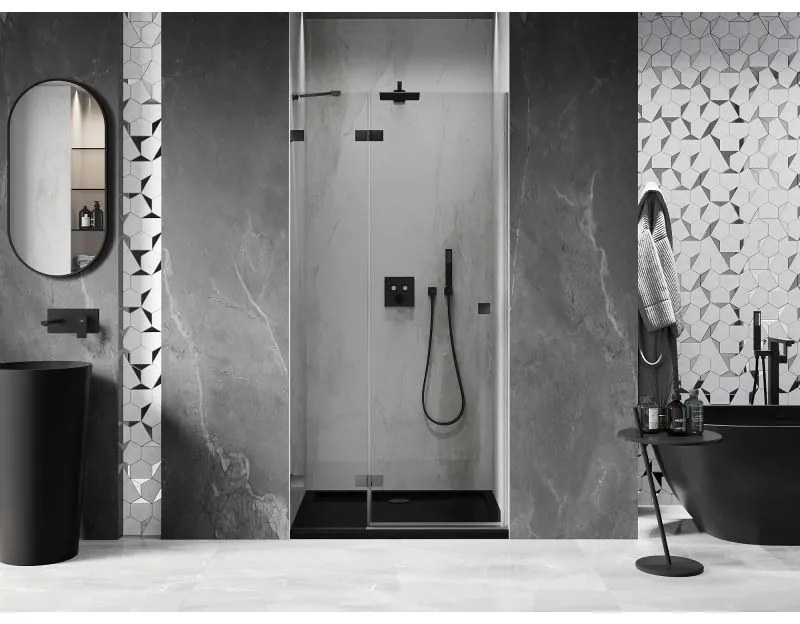 Mexen, Mexen Lunar ľavé otočné sprchové dvere 110 cm, priehľadné, pištoľovo šedé kartáčované - 834-110-000-66-00-L