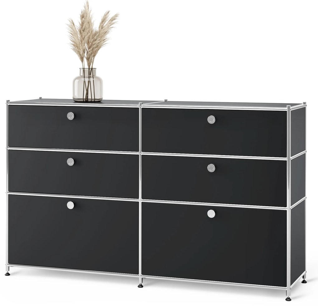 Kovová komoda »CN3« so 6 zásuvkami, čierna