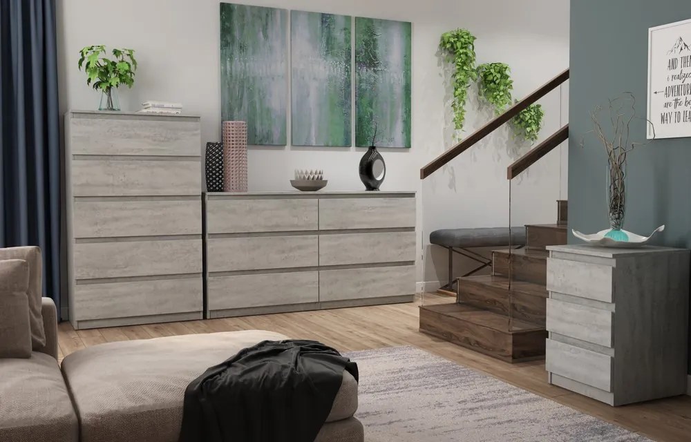 Široká komoda Carlos, šedý betón, 150 cm