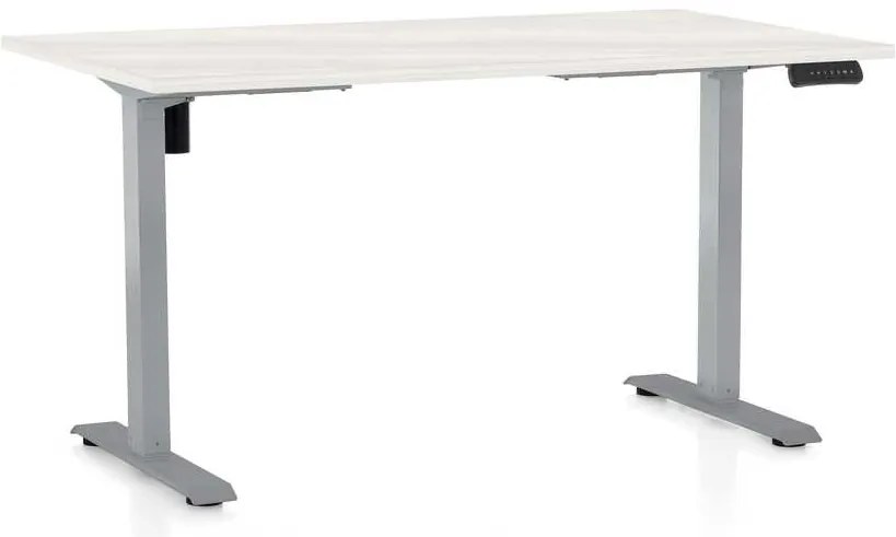 Výškovo nastaviteľný stôl OfficeTech B, 120 x 80 cm, sivá podnož, biely jaseň