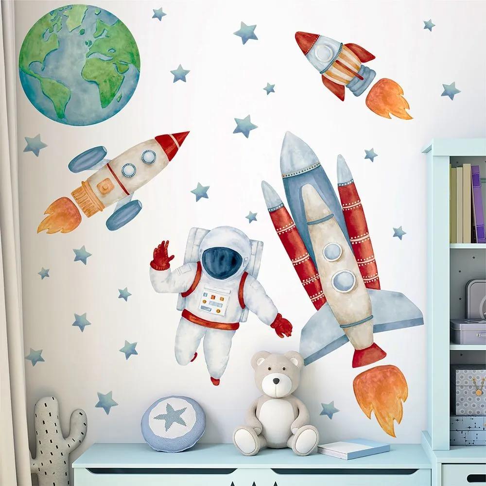 Gario Detská nálepka na stenu Solar system - Zem, rakety a astronaut