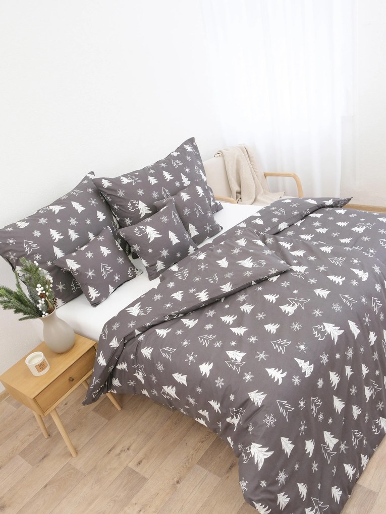 Vianočné bavlnené obliečky Renforcé - Stromčeky sivé