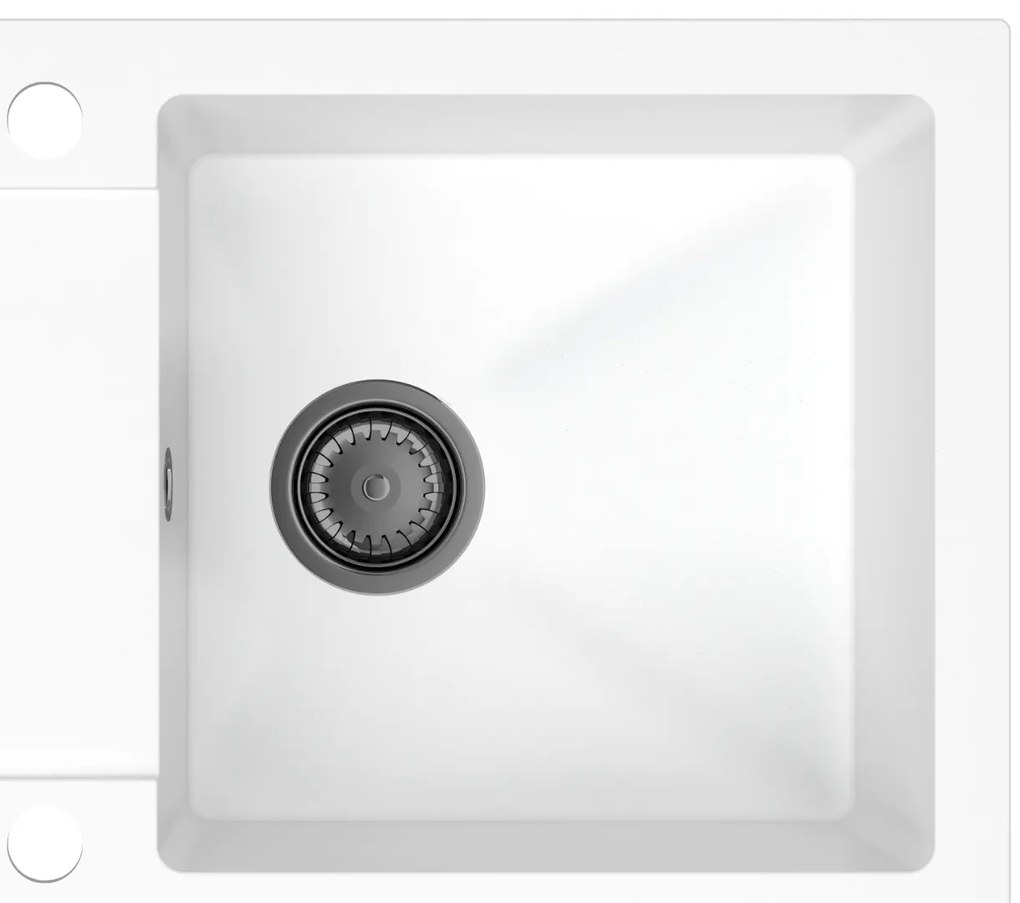 Sink Quality Ferrum, kuchynský granitový drez 770x450x190 mm + čierny sifón, biela, SKQ-FER.W.1KDO.XB