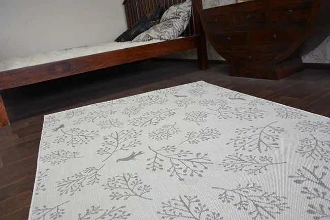 Koberec SIZAL FLAT 48774/367 Lístky vtákov krém sivý