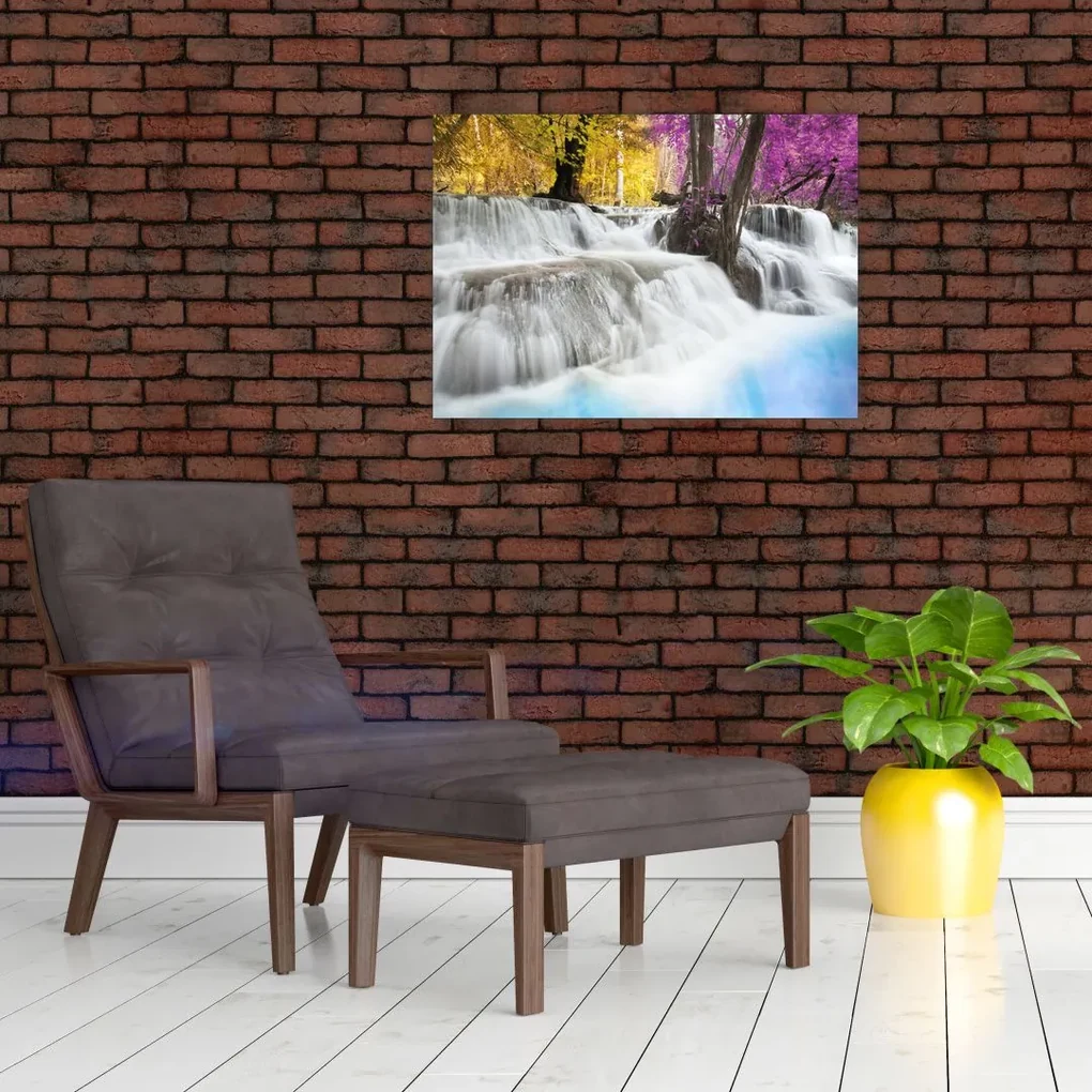 Sklenený obraz Erawan vodopádu v lese (70x50 cm)