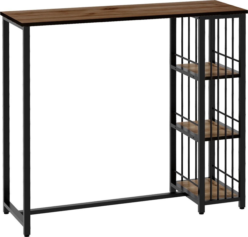 HOMCOM Barový Stôl Vysoký Stôl S Barom a 3 Polícia, Kuchynský Stôl S Drevovýzorom, Oceľový Rám, Hnedý, 120 x 40 x 105 cm | Aosom