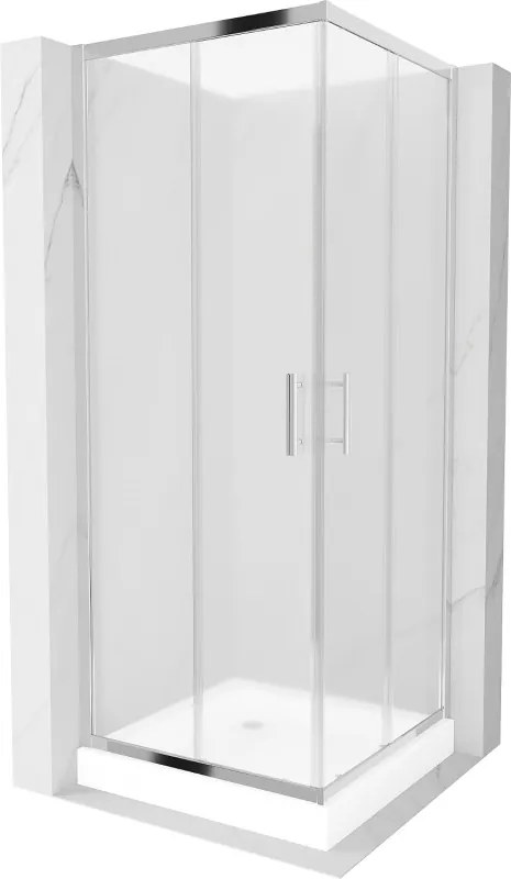 Mexen Rio, štvorcový sprchovací kút s posuvnými dverami 70(dvere) x 70(dvere) x 190 cm, 6mm sklo námraza, chrómový profil + biela sprchová vanička RIO, 860-070-070-01-30-4510