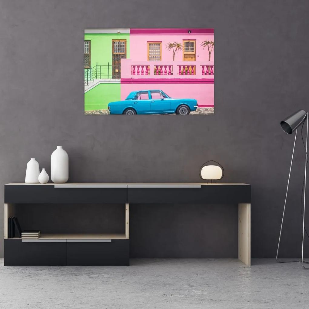 Obraz autá - farebné domy (90x60 cm)