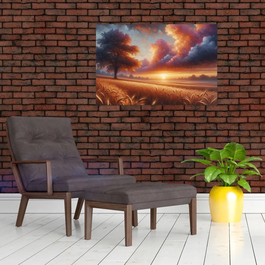 Obraz – Západ slnka na poli (90x60 cm)
