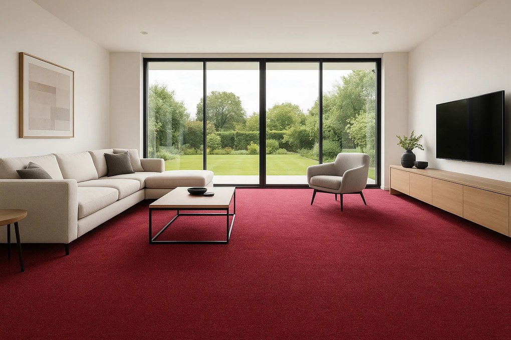 AKCIA: 57x21 cm Kusový koberec Eton vínovo červený - neúčtujeme odrezky z role - obšitý zo všetkých strán, šíře, červená, filc, kuchyňa, Vopi