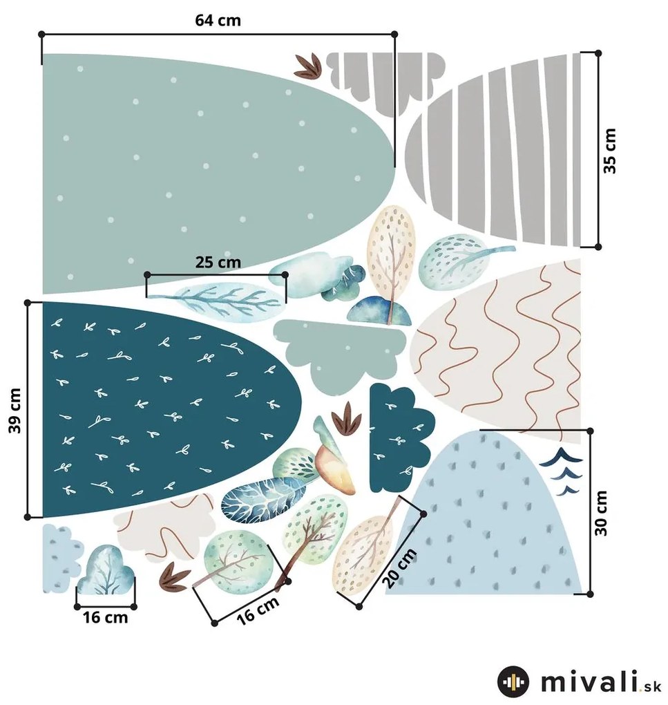 Samolepky na stenu - Kopce a stromy