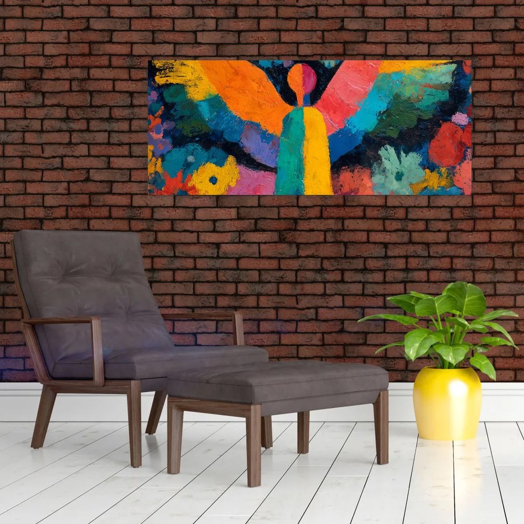 Obraz - Abstraktný anjel s kvetmi (120x50 cm)