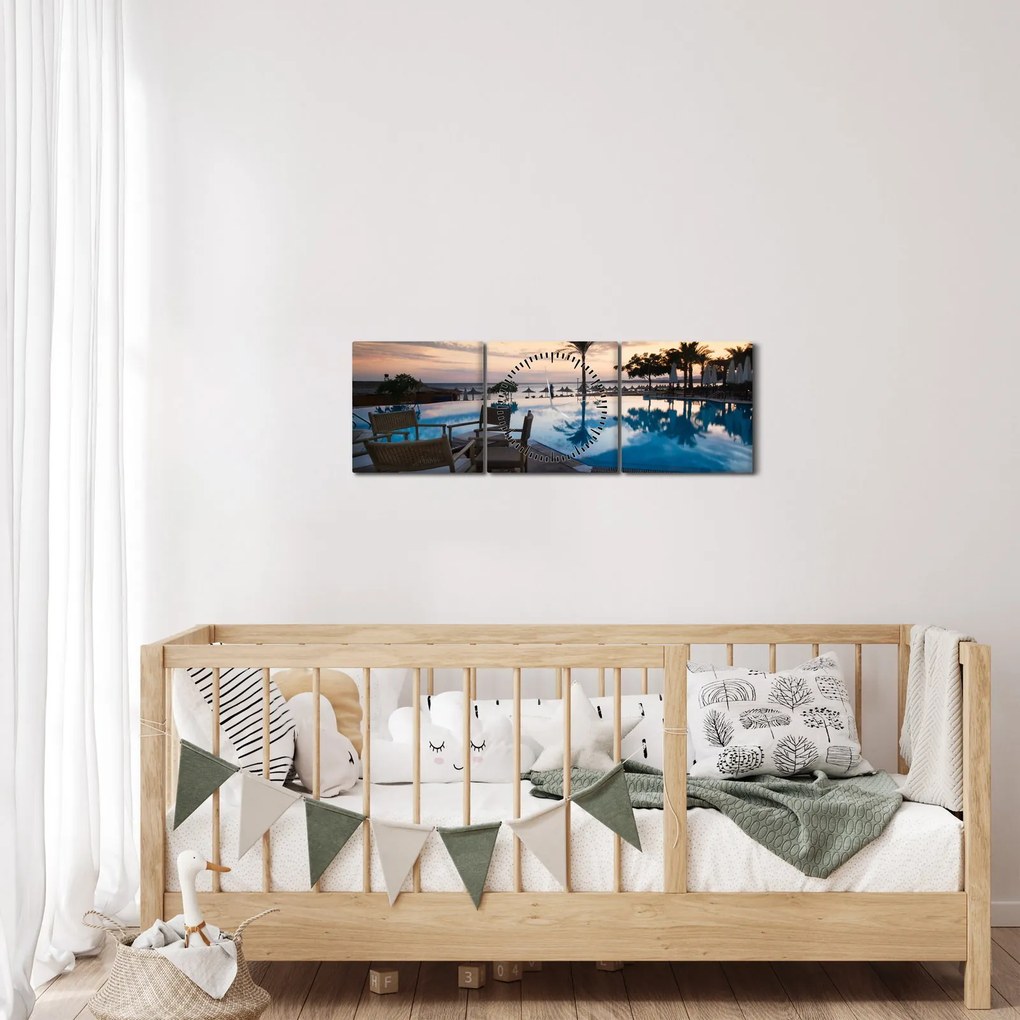 Obraz - Resort pri mori (s hodinami) (90x30 cm)