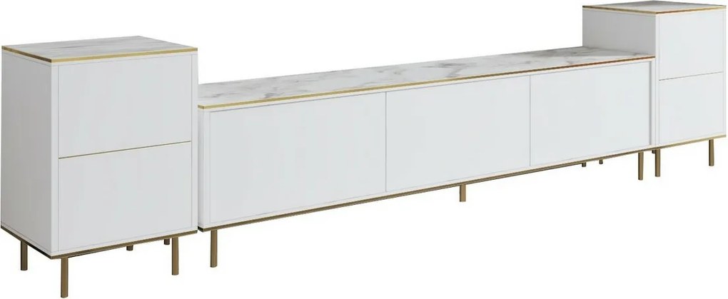 TV stolík s skrinkami Imej Biely mramor a zlato