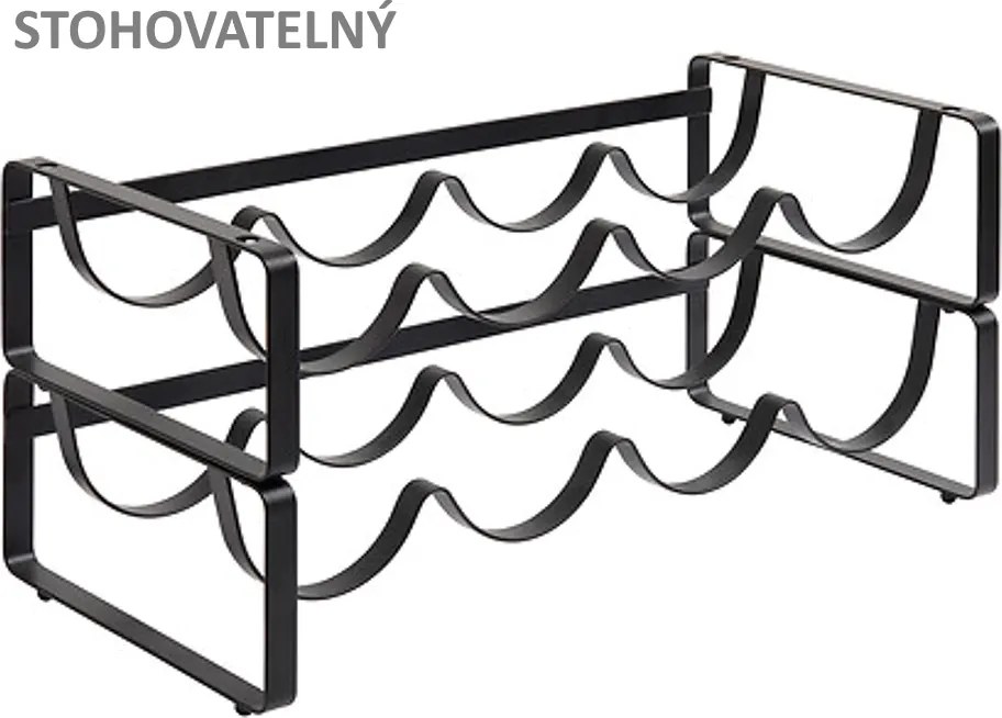 5Five® Stojan na fľaše vína alebo športové fľaše na pitie, čierny kov, stohovateľný STOK