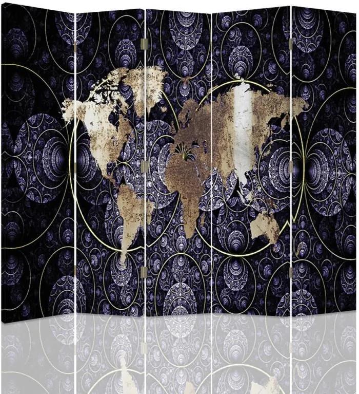 CARO Paraván - World Map | päťdielny | obojstranný 180x150 cm