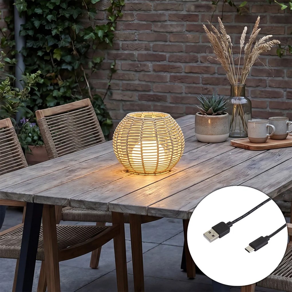 Vonkajšia stolová lampa béžová 25 cm vrátane LED nabíjateľná s USB-C IP44 - Oli