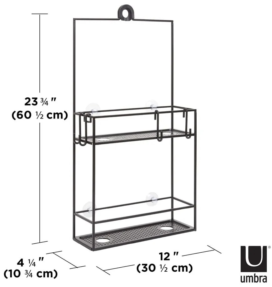 Čierna závesná oceľová kúpeľňová polička Cubiko - Umbra