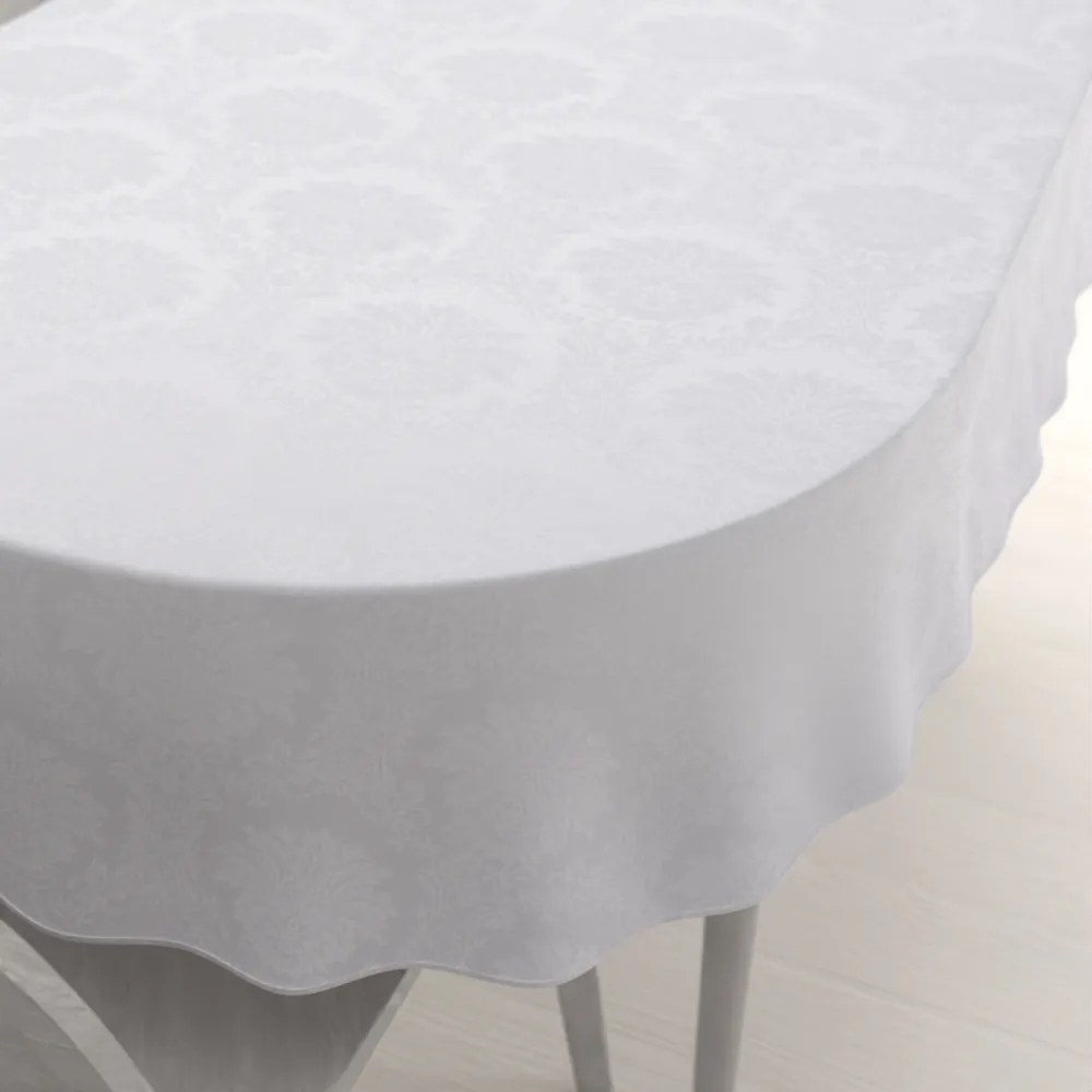 Biante Veľký dekoračný oválny obrus Monako PM-122 Zámocký vzor biely 180x240 cm