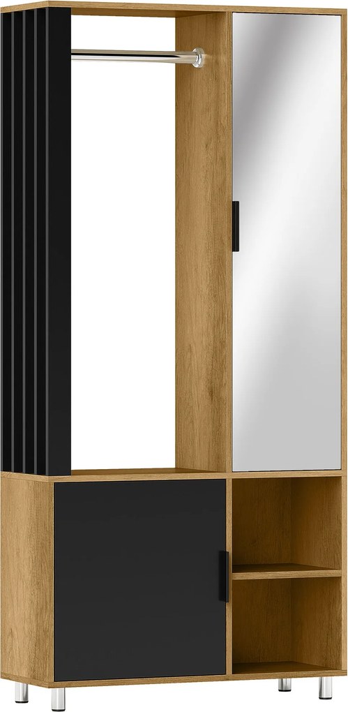 HOMCOM Moderný šatník s zrkadlom, otvorené priestory, vešiak, 80 x 30 x 170 cm, Prírodné drevo | Aosom