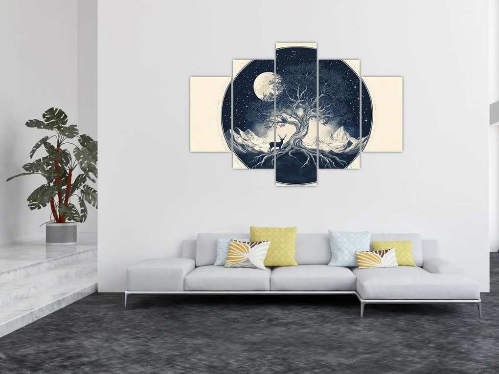 Obraz – Magický strom s jeleňom I. (150x105 cm)