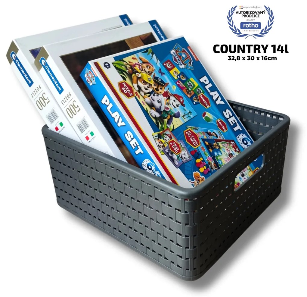 Rotho Plastový košík COUNTRY, rovný, antracit (14l - 30x33x16)