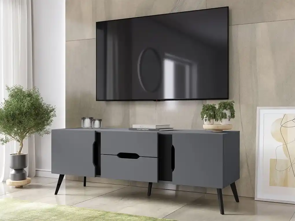 Moderná TV skrinka Motez 2D2S, Farby: sivá / sivá + čierna | BIANO
