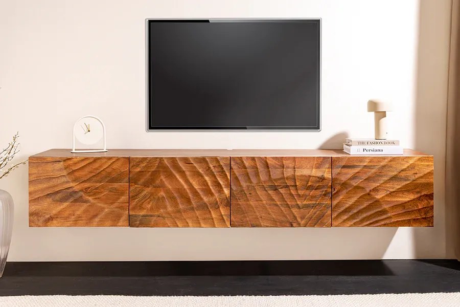 Závesný TV stolík Scorpion 200 cm z mangového dreva