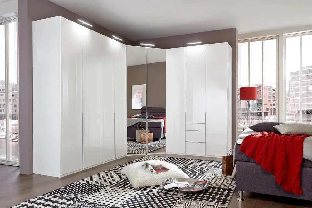 Šatníková skriňa New York D, 180 cm, biela / biely lesk