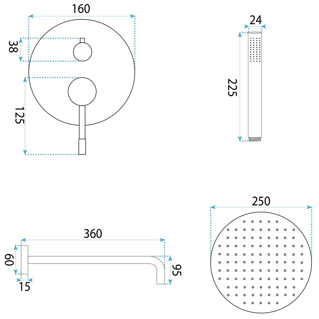 Rea Lungo Diamond, podomietkový sprchový set s dažďovou hlavovou a ručnou sprchou, medená lesklá, REA-P5657