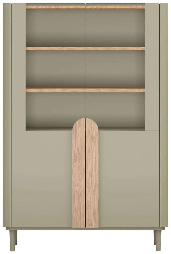 Vitrína Amilio 100 cm dvojdverová na nožičkách - eukalyptus / dub baltic dune / úchyty dub prírodný