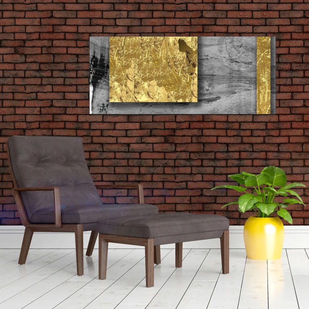 Obraz - Zlaté štvorce N⁰2 (120x50 cm)