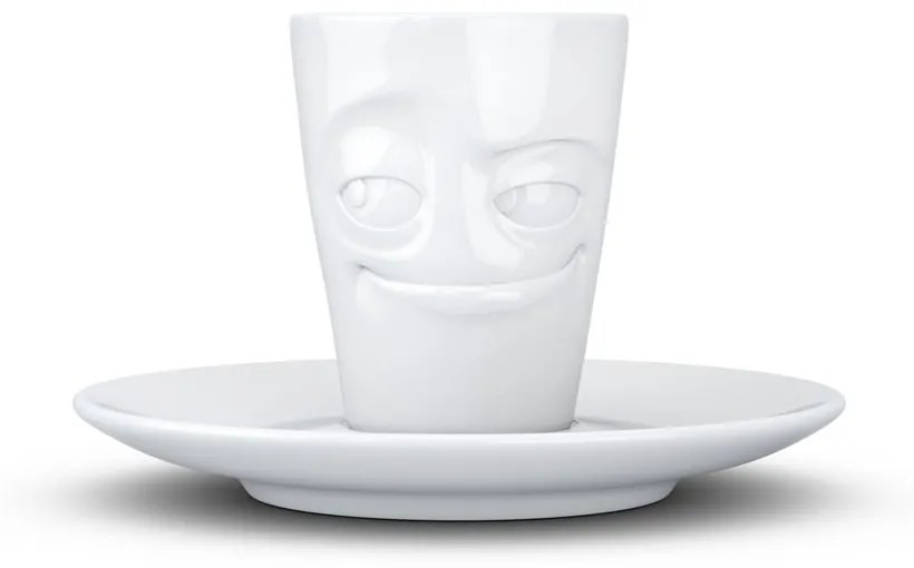 Biely usmievavý porcelánový hrnček na espresso s tanierikom 58products, objem 80 ml