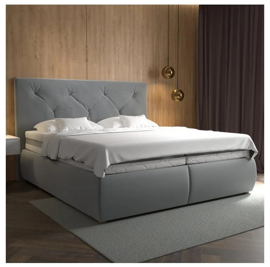 Boxspringová posteľ ELEN 180 x 200 cm s matracom a topperom, sivá