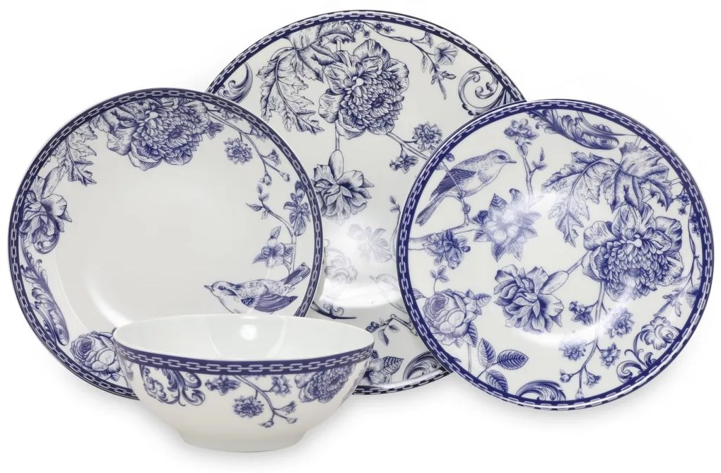 Porcelánová súprava 24 ks tanierov Folclore biela/modrá