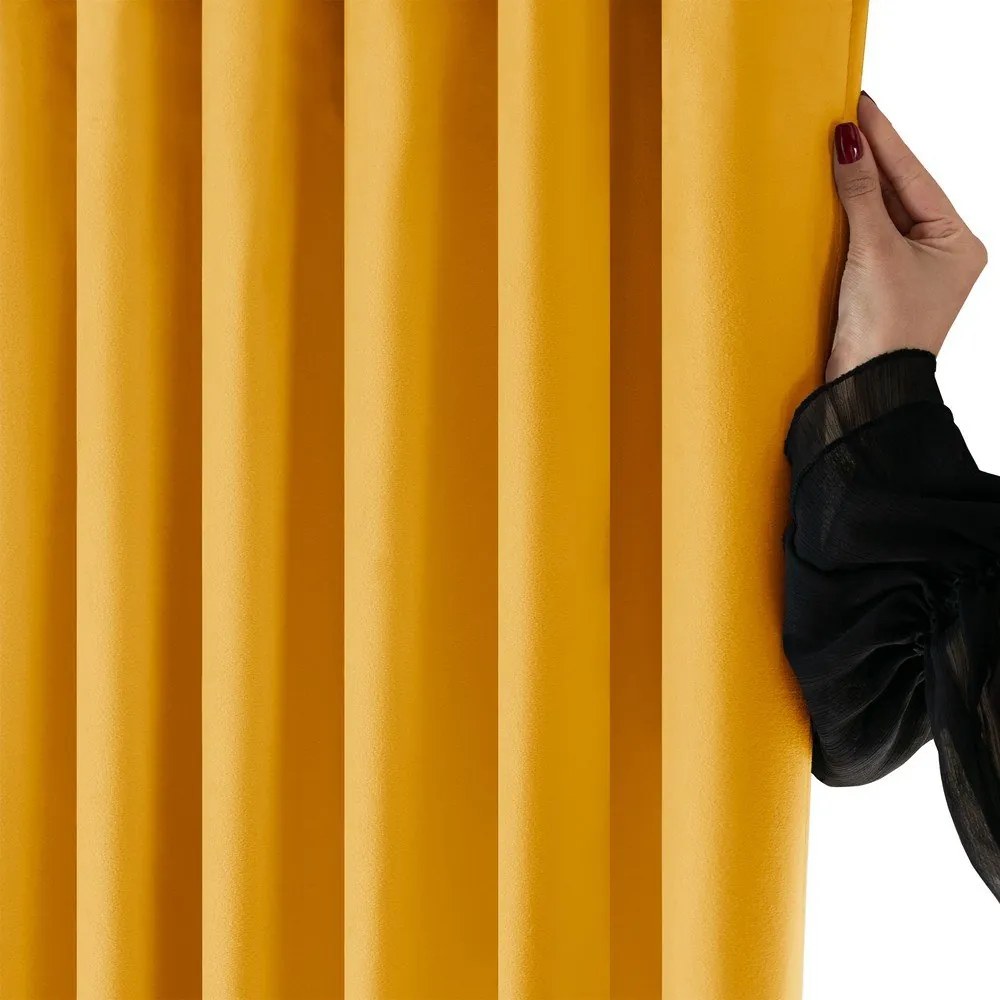 Zamatový dimout záves v horčicovej farbe 530x175 cm Velto – Filumi