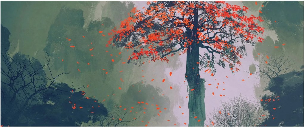 Obraz osamoteného červeného stromu (120x50 cm)