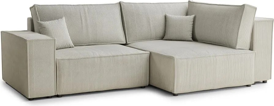 Krémovobiela menčestrová rozkladacia/s úložným priestorom rohová pohovka (pravý roh/do L) Tonga – Maison de Rêve