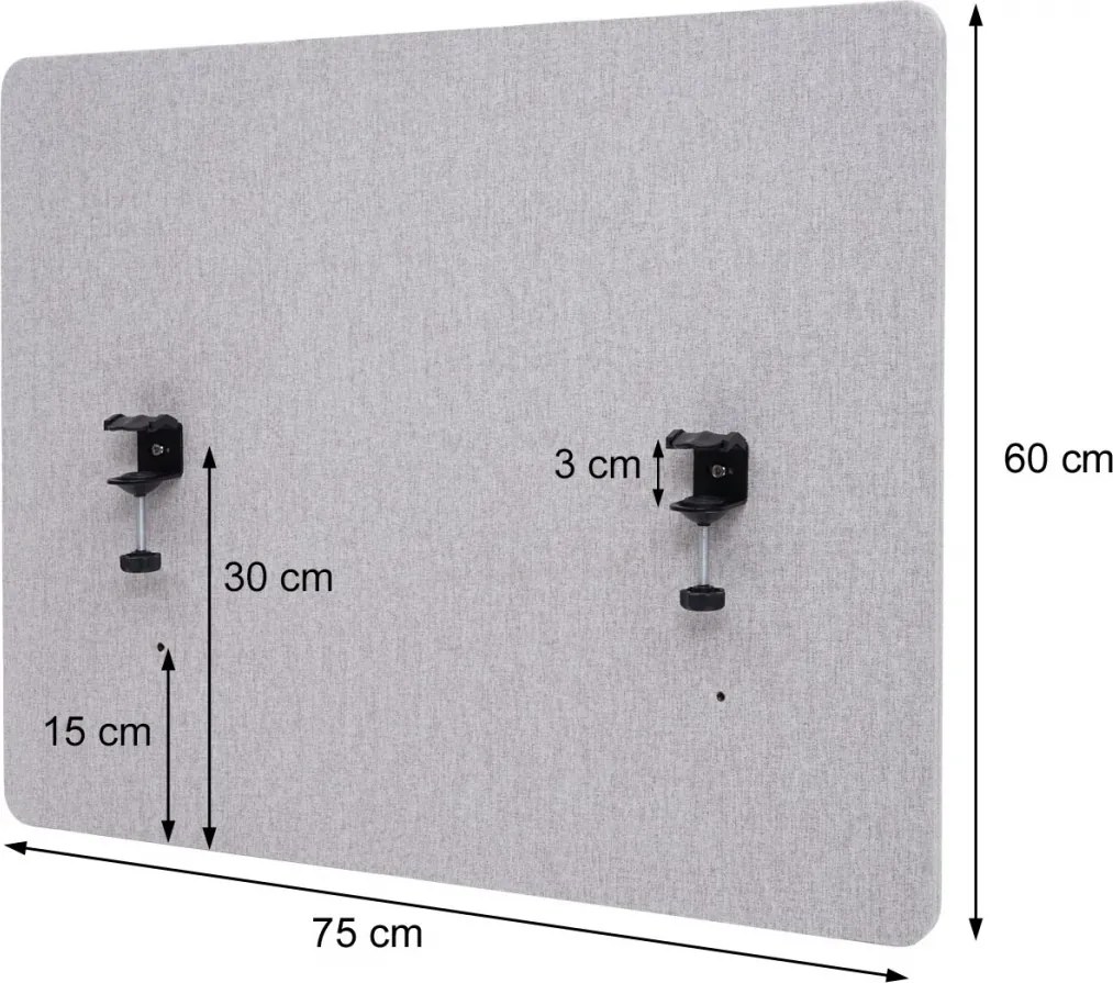 Akustický panel na stôl HWC-G75 - dvojstenná látka/textil - 60x75cm - sivá