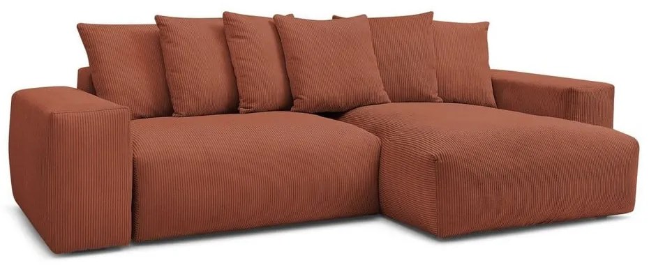 Terakotová menčestrová rozkladacia/s úložným priestorom rohová pohovka Voltaire – Bobochic Paris