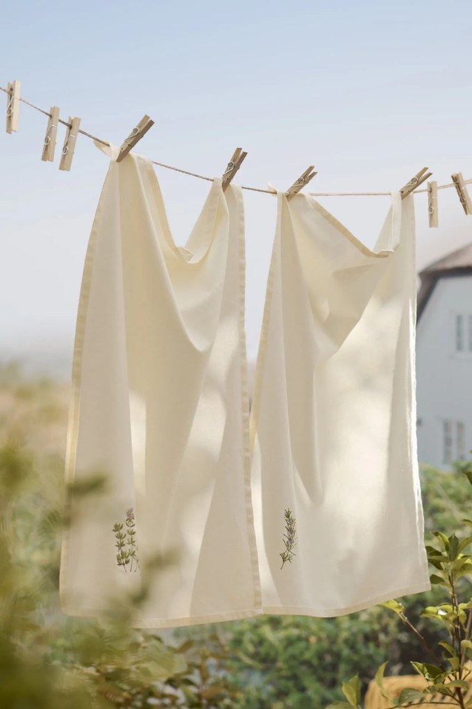 Ib Laursen Bavlnená utierka s výšivkou Summer Vibes Thyme